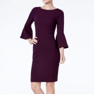 Calvin Klein Purple Bell Sleeves Sheath Dress 8 Career Business